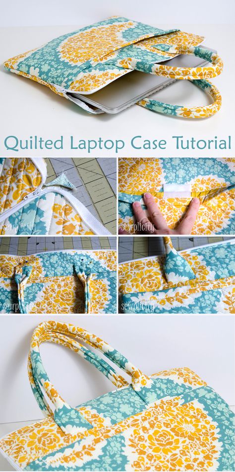 Quilted Laptop Bag Tutorial Diy Laptop Bag Pattern, Diy Quilted Bag, Laptop Bag Pattern, Laptop Case Pattern, Diy Laptop Case, Diy Laptop Bag, Tas Laptop, Diy Laptop, Fabric Sewing Patterns