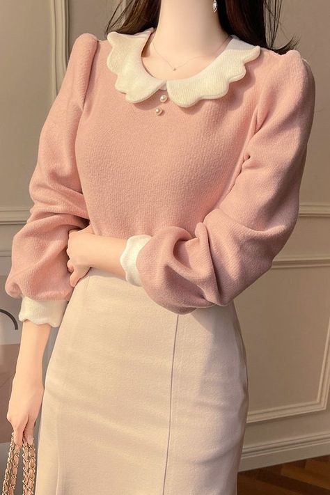 Korean Style Korean Fashion Spring Outfit Ideas Women’s Knitwear Knitwear Sweaters Clothes Cupboard, Korean Clothing Brands, Knitwear Sweaters, Korean Sweater, Detail Couture, Vintage Blouses, Office Blouse, Korean Tops, Fashion Top Outfits