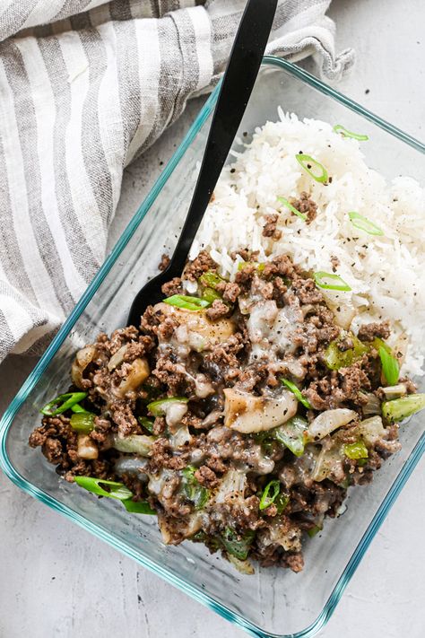 Ground Beef Philly Cheesesteak Meal Prep Cheesesteak Meal Prep, Ground Beef Philly, Cheesesteak Sandwich, Lunch Prep, Healthy Dinner Recipes For Family, Healthy Lunch Meal Prep, Dinner Meal Prep, Supper Ideas, Dinner Meal