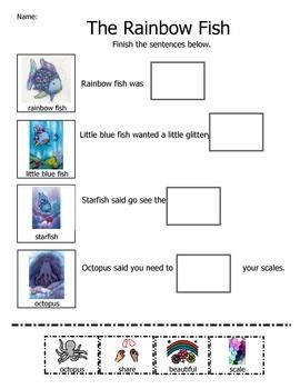 The Rainbow Fish Adapted Comprehension by AutismLearningSpot | TpT Rainbow Fish Book, Rainbow Fish Activities, The Rainbow Fish, Fish Activities, Central Idea, Sequencing Activities, Rainbow Fish, Comprehension Worksheets, Comprehension Activities