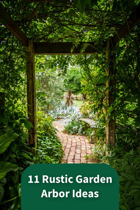 11 Rustic Garden Arbor Ideas (How To Build & Beautify) Rustic Garden Archway, Rustic Grape Arbor, Rustic Garden Arbor, Rustic Garden Entrance Ideas, Arbor In Garden, Diy Rustic Arbor, Diy Garden Arbor Trellis, Wooden Arbor Ideas, Diy English Garden