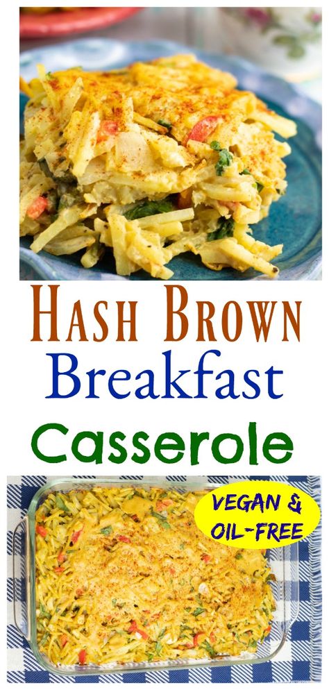 Vegan Casserole Recipes, Vegan Breakfast Casserole, Vegan Casserole, Breakfast Hashbrowns, Hashbrown Breakfast Casserole, Potatoes Onions, Vegan Cheese Sauce, Healthy Vegan Breakfast, Red Bell Peppers