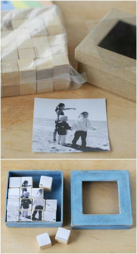 Wood Craft Cubes Ideas, Photo Cubes Diy Wooden Blocks, Photo Blocks Diy Wood, Gifts With Photos, Diy Wooden Puzzles, Diy Photo Displays, Picture Cube, Photo Crafts, Photo Gifts Diy