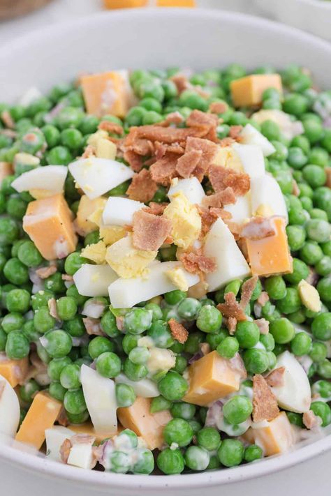 English Peas Salad English Pea Salad, Tahini Chicken, Protein Pasta Salad, Peas Salad, High Protein Pasta, Pea Salad Recipes, Summer Crockpot Recipes, Pasta With Peas, English Peas