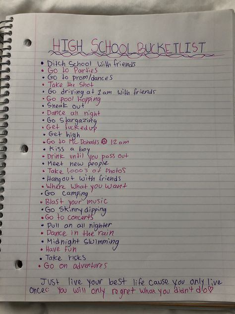 Journaling Boyfriend, Bucket List High School, Highschool Bucket List, School Bucket List, Senior Year Bucket List, Senior Bucket List, High School Bucket List, Year Bucket List, Bff Bucket List