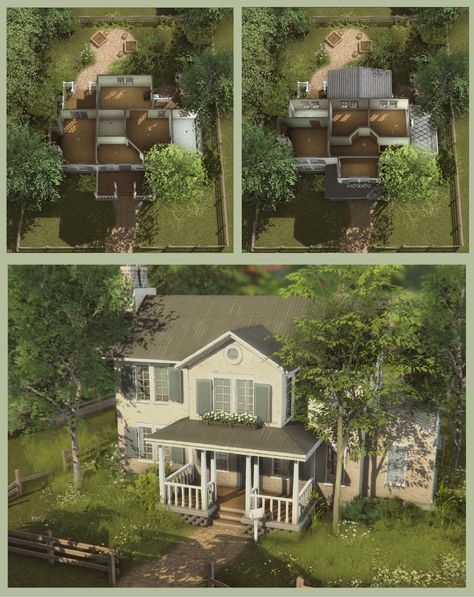 1 Story Sims House, Sims 4 Houses Layout Farmhouse, Sims 4 Houses Layout Cottage, Sims 4 Old Farmhouse, Aims 4 House Ideas, Sims 4 Cozy House Layout, Sims 4 Build Ideas Layout 2 Floors, Sims 4 House With Sunroom, Ts4 House Layout