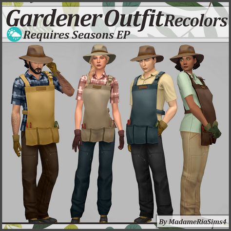 Gardener Outfit Recolors | MadameRia on Patreon Sims 4 Cc Gardening Clothes, Sims 4 Butler, Gardener Outfit, Career Outfits, Chef Clothes, Farm Clothes, Sims 4 Cc Packs, Gardening Outfit, Work Uniforms