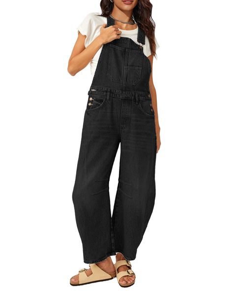 PRICES MAY VARY. [PREMIUM RIGID DENIM]: Crafted from vintage denim fabric (80% cotton, 20% polyester), the barrel overalls exude exceptional quality. Soft, breathable, and skin-friendly, this non-stretch baggy jean ensures both comfort and style throughout all seasons. [FASHION DESIGN]: MAOECO denim jumpsuits for women feature adjustable brace straps, side buttons, cross back, tapered knees, full length, wide barrel-legs; The baggy boyfriend style exudes vintage vibes for a chic and stylish look Overalls With Hoodie, Denim Jumpsuits For Women, Midsize Fall Fashion, Loose Baggy Jeans, Leg Types, Jumpsuits For Women Casual, Black Denim Overalls, Womens Overalls, Loose Overalls