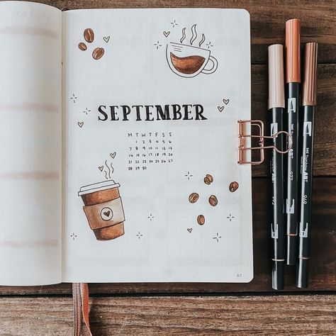 30+ Bullet Journal Coffee Theme Ideas For Your Bujo Pages - The Creatives Hour Bullet Journal Coffee Theme, Notesbog Design, Bujo Pages, Bullet Journal September, Bullet Journal Month, Penanda Buku, Bujo Planner, Album Journal, Creating A Bullet Journal