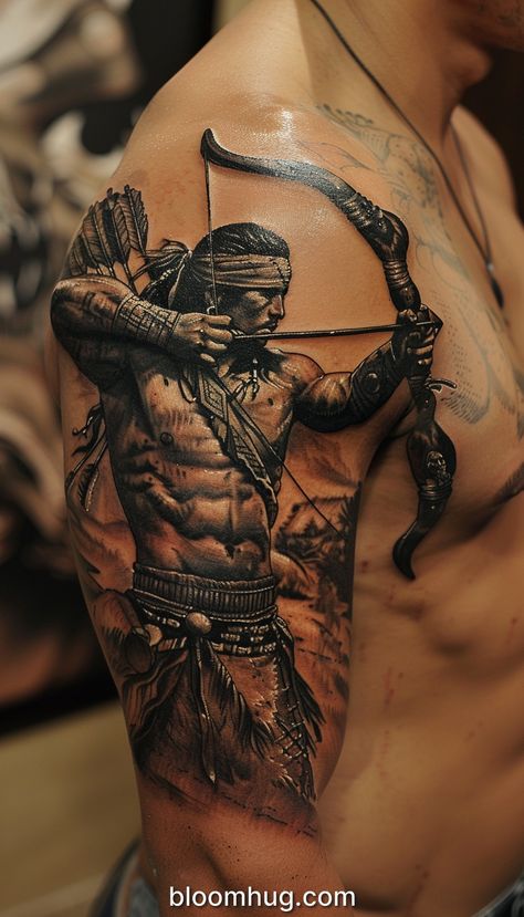 115+ Warrior Tattoo Collection Shoulder Warrior Tattoo, Native American Chest Tattoo For Men, Warrior Indian Tattoo, Good Shoulder Tattoos, Lone Warrior Tattoo, Warrior Back Tattoo, Indian Warrior Tattoo, Native American Warrior Tattoos, Spartan Warrior Tattoo