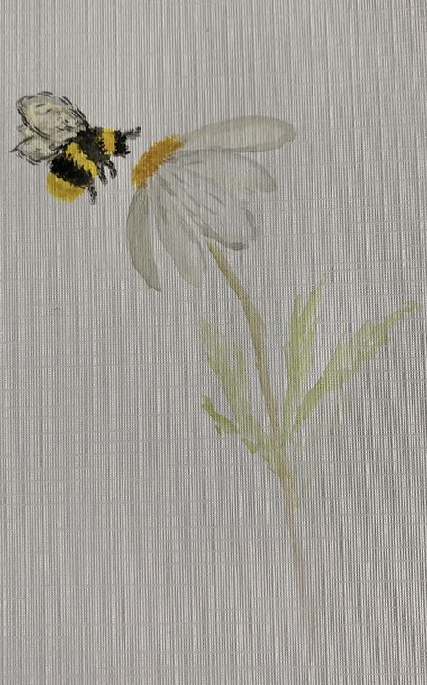 Bee Drawing Watercolor, Flower With Bee Painting, Bee Painting Watercolor, Bee Water Colour Painting, Bee And Flower Watercolor, Flower With Bee Drawing, Free Hand Painting Ideas, Bees Watercolor Painting, Flower Art Painting Watercolour