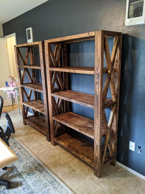 Farmhouse Bookcases, Rustic Bookshelf, Rustic Bookcase, Bookshelf Plans, Bookcase Diy, Wood Bookshelves, Bookshelf Design, Bookshelves Diy, Rustic Shelves