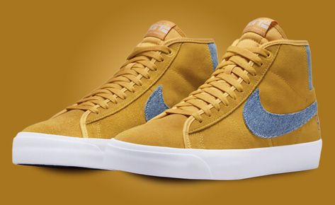 Nike Sb Zoom Blazer Mid, 90s Sneakers, Nike Sb Blazer, Nike Sb Zoom, Yellow Nikes, Mens Skate Shoes, Nike Models, Nike Blazers Mid, Skateboarder