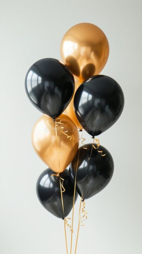 Gold and black holiday balloons on white background, birthday or anniversary concept stock image Black Balloon Aesthetic, Black Ballons, Holiday Balloons, Black And Gold Balloons, Background Birthday, Black Balloons, Gold Balloons, Helium Balloons, White Background