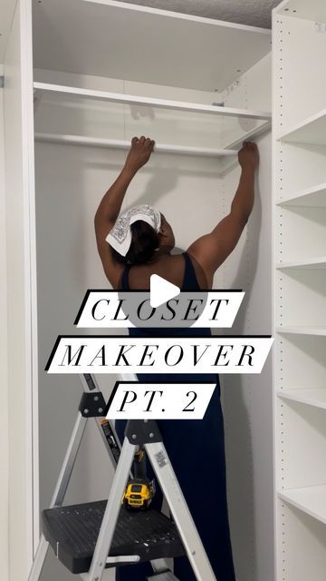 Aneesah | DIY & DESIGN on Instagram: "Things are coming along  in the closet 🔨 #closetmakeover #dreamcloset #diycloset #ikea #handmademakeovers" Extending Closet Spaces, Seating In Closet, Closet Revamp Diy, Narrow Closet Makeover, Cloffice Decor Ideas, Small Reach In Closet Makeover, Diy Closet Shelves Walk In, Above Wardrobe Storage Ideas, Pax Storage Ideas