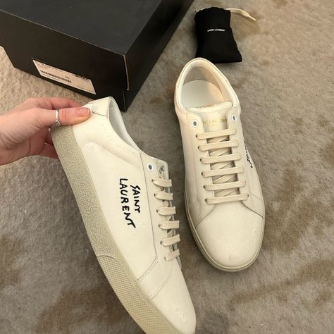 Never Worn - Brand New With Box & Shoe Cover. Sadly These Are Too Large For Me :( My Loss Is Your Gain! The Style Has Some Distressing On The Canvas. Size 40 So About A 7.5 Men’s Or 9.5 Women’s! Saint Laurent Sneakers Outfit, Old Money Shoes Men, Ysl Sneakers, Old Money Shoes, Guys Shoes, Saint Laurent Sneakers, Sneakers Outfit Men, White Shoes Men, Dress Shoes For Men