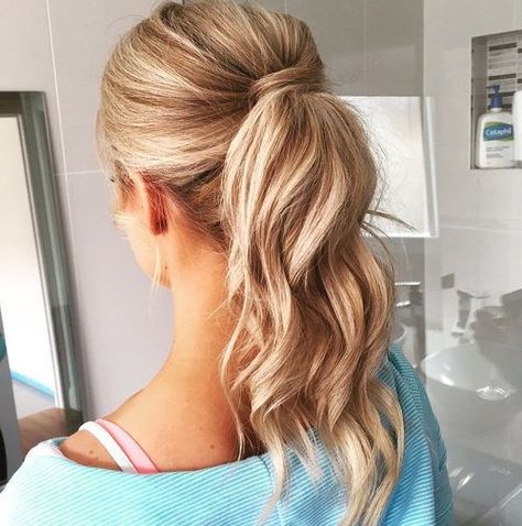 blonde wavy ponytail for balayage hair                                                                                                                                                                                 More Messy Ponytail Hairstyles, Wedding Ponytail, Cute Ponytail Hairstyles, Low Ponytail Hairstyles, Tail Hairstyle, Wavy Ponytail, Ponytail Hairstyles Easy, Messy Ponytail, A Ponytail