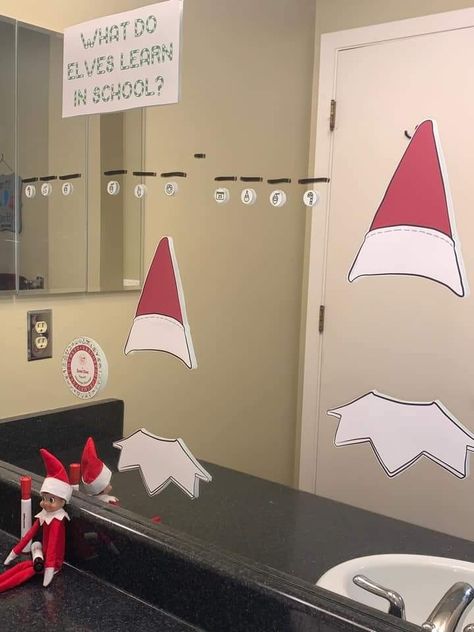 Elf On The Shelf Window Clings, Elf On The Shelf Snowman Door, Elf On The Shelf Classroom Door, Elf On The Shelf Door Decoration, Elf Entrance Ideas, Elf On The Shelf Door, Elf Pranks, Elf 2024, Classroom Elf