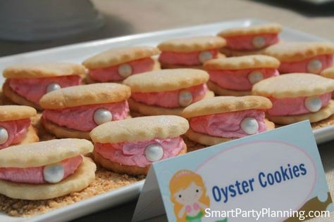 Oyster Pearl Cookies Sea Glass Candy Recipe, Oyster Cookies, Dolphin Birthday, Sea Party Ideas, Ocean Birthday Party, Ocean Theme Party, Ocean Birthday, Moana Birthday Party, Moana Party