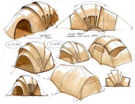 Camp Setup, Solar Tent, Bionic Design, Tenda Camping, Shelter Design, Pavilion Design, Tent Design, Industrial Design Sketch, Architecture Concept Drawings