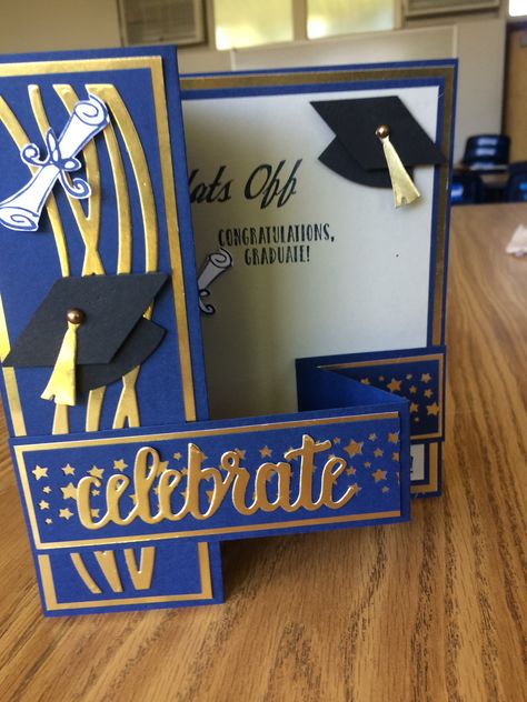 Graduation Card Stampin Up Handmade, College Graduation Card Ideas, Grad Cards Handmade, Card Box Ideas Diy, Graduation Card Box Ideas Diy, Card Ideas Homemade, Masculine Graduation Cards, Graduation Card Box Ideas, Graduation Card Diy