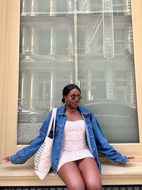 Summer outfit, outfit inspo, summer looks, summer fashion, summer dress, spring outfit, sneakers outfit, denim jacket, floral dress, mini dress, casual outfit, nyc style, oversized jacket, tote bag Follow my shop @nkmedani on the @shop.LTK app to shop this post and get my exclusive app-only content! #liketkit #LTKunder100 #LTKfit #LTKsalealert @shop.ltk https://liketk.it/49QWF Summer Dress Jean Jacket, Mini Dress And Denim Jacket Outfit, Oversized Denim Jacket Dress Outfit, Oversized Denim Jacket With Dress, Floral Dress Denim Jacket, Trendy Oversized Cropped Denim Jacket, Jacket Floral Dress, Floral Dress Mini, Outfit Denim Jacket