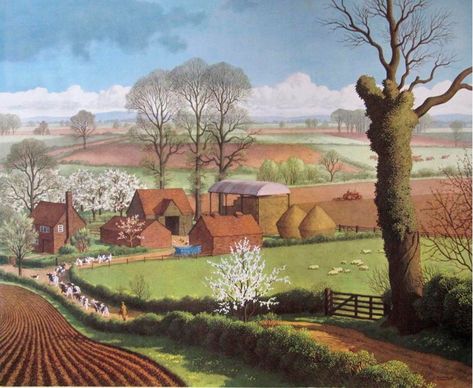 Ronald Lampitt Up To The Sky, Spring Landscape, Landscape Drawings, Tree Drawing, Farm Yard, Landscape Art, Landscape Paintings, Beautiful Art, Watercolor Art