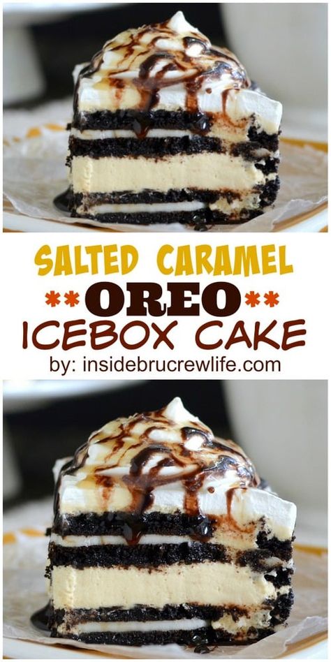 Easy No Bake Cake, Oreo Icebox Cake, Oreo Desserts, Salted Caramel Cheesecake, Bake Cake, Oreo Recipes, Caramel Cheesecake, Easy No Bake, Icebox Cake