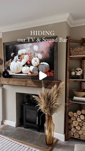 Hide Sound Bar On Mantle, How To Hide Sound Bar On Mantle, Sound Bar On Mantle, Tv With Fireplace Underneath, Fireplace Mantle Decor With Tv, Mantle With Tv, Above Fireplace Ideas, Mantle Makeover, Tv Above Fireplace