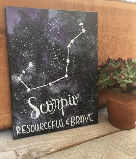 Scorpio Zodiac Constellation, Art Deco Paintings, Zodiac Signs Scorpio, Cute Canvas Paintings, Galaxy Painting, Cute Canvas, Galaxy Design, Galaxy Art, Zodiac Constellations