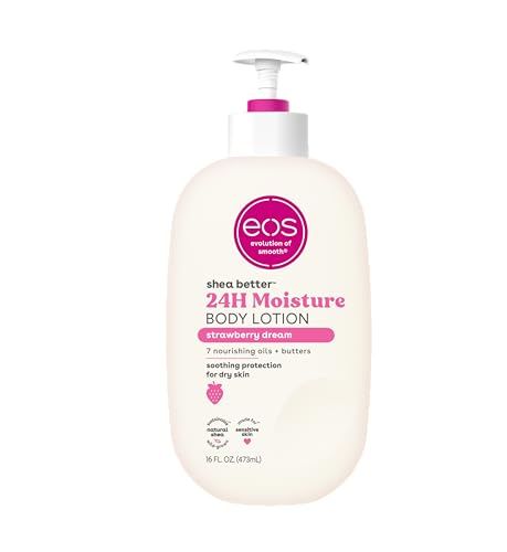 eos Shea Better Body Lotion- Strawberry Dream, 24-Hour Moisture Skin Care, Lightweight & Non-Greasy, Made with Natural Shea, Vegan, 16 fl oz Eos Lotion, Scented Body Lotion, Better Body, Strawberry Pink, Pink Sugar, Vanilla Cream, Smooth Skin, Natural Skin, Body Lotion