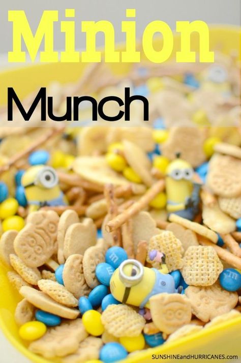 Despicable Me Party, Minions Party, Minion Birthday Party, Movie Snacks, Minion Birthday, Minion Party, Chex Mix, Fun Treats, Kid Food