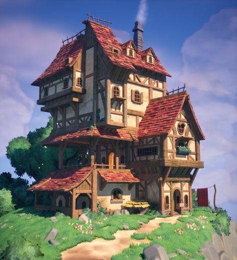 Isometric Medieval, Fantasy House Concept, Fantasy Inn, Medieval House, Storybook Homes, Minecraft Medieval, House Games, Project Planning, Medieval Houses