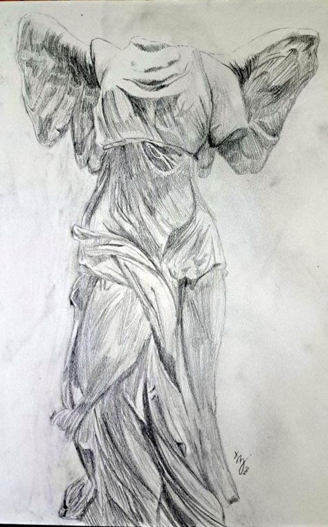 Angel Sketch Drawing, Greek Angel Drawing, Greek God Sketch, Greek Statue Sketch, Angel Drawing Reference, Angel Drawing Sketches, Mythology Drawings, Statue Sketch, Famous Drawings