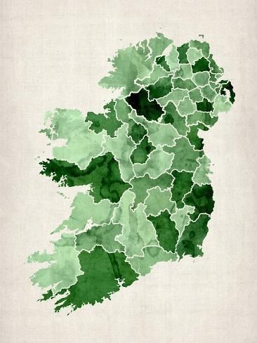 size: 12x9in Art Print: Ireland Watercolor Map by Michael Tompsett : Ireland Map, Watercolor Map, Framed Maps, Map Canvas, Watercolor Canvas, Map Art Print, Artist Canvas, Big Canvas, Map Art