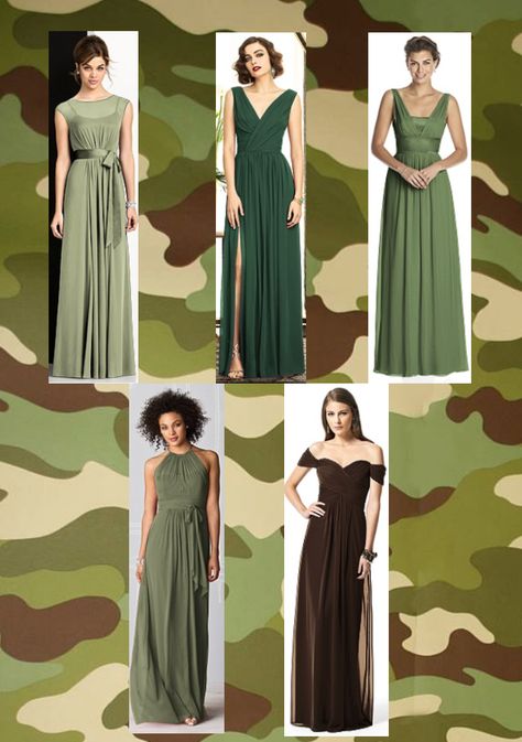 army green bridesmaid dresses Army Green Bridesmaid Dresses, Army Green Wedding Theme, Army Wedding Colors, Army Green Wedding, Bridesmaid Theme, Green Wedding Guest Dresses, Olive Green Bridesmaid Dresses, Army Wedding, Brown Bridesmaid Dresses