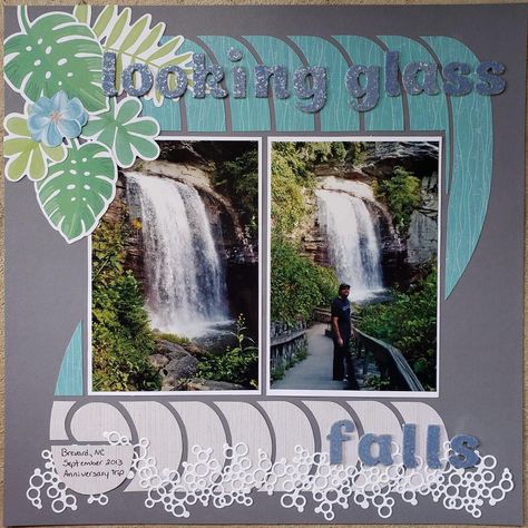 Waterfall Scrapbook, Scrapbooking Layouts Travel, Lea France, Cruise Scrapbook, Cloudy Nights, Mountain Waterfall, Black And White Sketches, Anniversary Trips, Photo Layouts