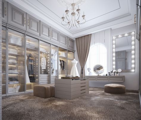 Neo Classic Dressing room on Behance Dream Dressing Room, Room Wardrobe, Bilik Idaman, Dressing Room Decor, Dressing Room Closet, Dream Closet Design, Walk In Closet Design, Interior Design Per La Casa, Luxury Closets Design