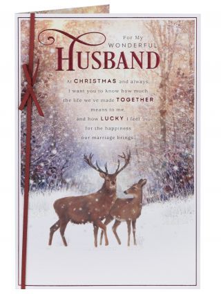 Traditional Deer Husband Christmas Card - Christmas Cards - Christmas | Clintons Husband Christmas Card, Christmas Card Sayings, Love Captions, Wife Christmas, Card Sayings, Meant To Be Together, Family First, Very Merry Christmas, Christmas Card