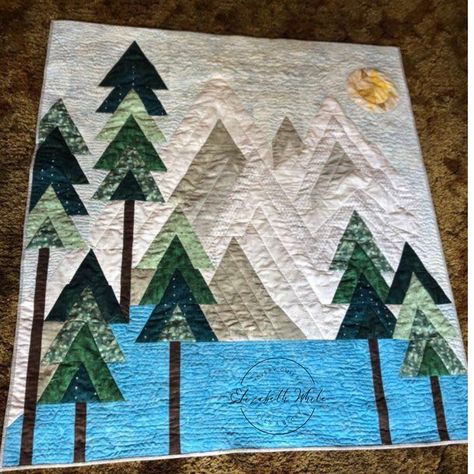 Quilts With Trees, Mountain Scene Quilt, Mountain Quilt Block Free Pattern, Camping Quilt Patterns Free, Mountain Quilts Ideas, Wilderness Quilt Patterns, Mountain Quilt Pattern Free, Mountain Quilt Patterns, Forest Quilt Pattern