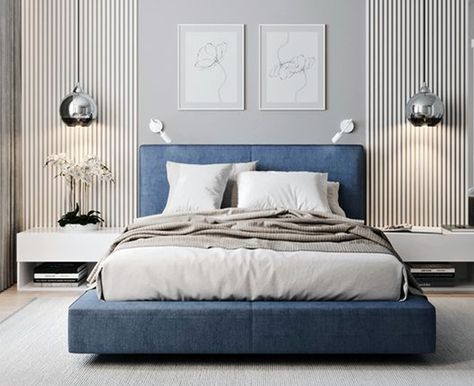 Blue Furniture Bedroom, Modern Bedroom Blue, Bed Back Design, Blue Headboard, Parents Bedroom, Bedroom Decor Design, Bedroom Bed Design, Cozy Room Decor, Bedroom Furniture Design