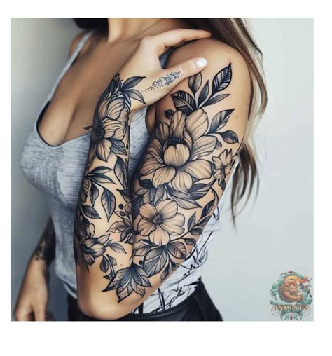 Tatoos Woman Mandala, Right Arm Sleeve Tattoo For Women, Womens Arm Tattoos Sleeve, Mandala Sleeve Tattoos For Women, Shoulder To Arm Tattoos For Women, Female Arm Tattoo, Outer Forearm Tattoos Women, Side Forearm Tattoos For Women, Floral Half Sleeve Tattoo