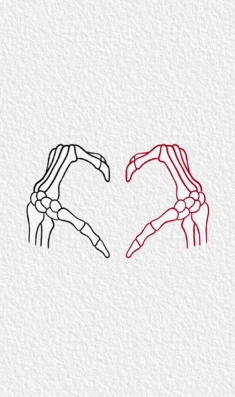 Matching Couple Tattoos Skeleton, Best Friend Duo Tattoos, Childhood Bff Tattoos, The Lovers Tattoo Ideas, Couples Tattoos Skeleton, Tattoo Ideas For Female Best Friends, Horror Themed Best Friend Tattoos, Matching Tattoos Outline, Tattoo Matching Brother Sister