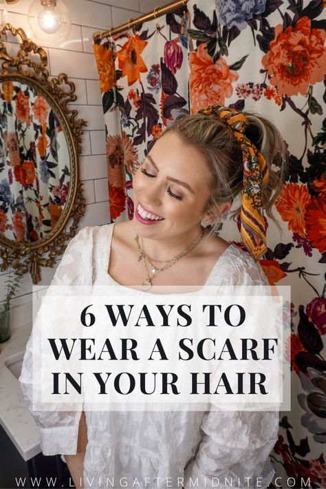 6 Ways to Wear a Scarf in Your Hair | How to Wear a Scarf in Your Hair | Hair Tutorial | Summer Hair Tutorials | Hair Tutorial Videos Hair Scarf With Claw Clip, Scarves In Hair, Silk Scarf Hairstyles, Hairstyles With Scarf, Summer Hair Tutorials, Scarf Bun, Hair Scarf Tutorial, Scarf Ponytail, Trendy Scarf