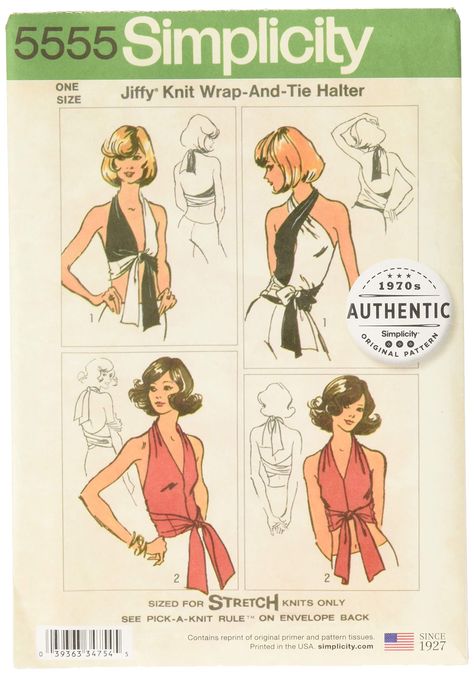 PRICES MAY VARY. Nullify OS (ONE SIZE) 1950's Authentic Simplicity Original Pattern. Wrap and tie halter with self fabric tie ends can be worn in several different ways as shown on front of envelope. Can be made in two different fabrics or all of one color fabric. Trendy Sewing Patterns M Is For Make, Trendy Sewing Patterns Tops, Thrift Flip Sewing Patterns, Making Your Own Sewing Patterns, Vintage Halter Top Pattern, Halter Top Pattern, Halter Pattern, Tie Halter Top, Top Sewing Pattern