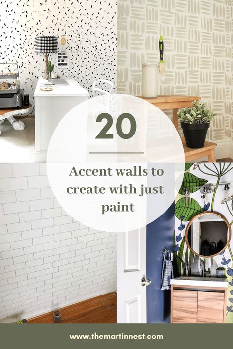 20 DIY Handpainted Accent Walls - themartinnest.com Diy Accent Wall Paint, Diy Accent Wall Ideas, Sponge Painting Walls, Faux Concrete Wall, Modern Vintage Bedrooms, Concrete Creations, Accent Wall Stencil, Accent Wall Ideas, Bathroom Accent Wall