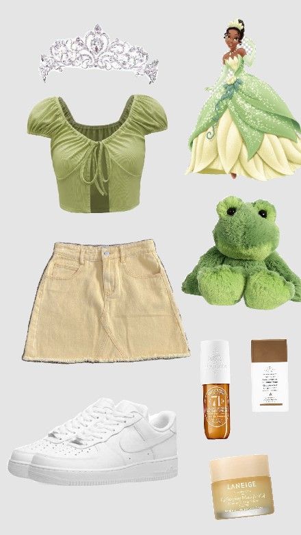 Tiana Princess Tiana Clothes Inspired Outfits, Princess And The Frog Outfit Ideas, Princess And The Frog Outfits, Princess Tiana Outfit, Disney Princess Inspired Outfits Casual, Disney Bounding Princesses, Tiana Outfit Ideas, Tiana Outfit, Princess Tiana Outfit Ideas