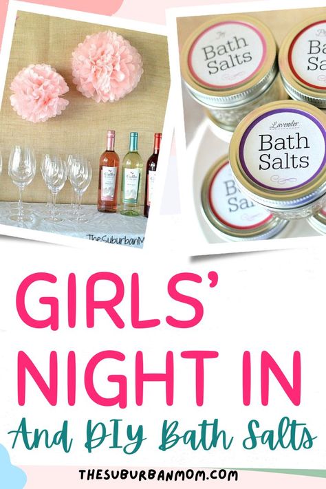 Night Party Theme, Make Bath Salts, Spa Night Party, Bath Salt Recipe, Night In Ideas, Diy Bath Salts, Homemade Sangria, Girls Night Crafts, Bath Salts Recipe