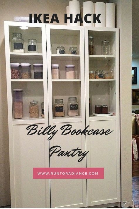 Well this is smart! I never would have thought of putting Ikea Billy bookcases in my pantry. Love this Ikea hack...it's perfect for pantry organization. Ikea Hack Billy, Ikea Pantry Organization, Ikea Organisation, Ikea Pantry, Billy Ikea, Billy Bookcases, Billy Regal, Organization Pantry, Ikea Organization