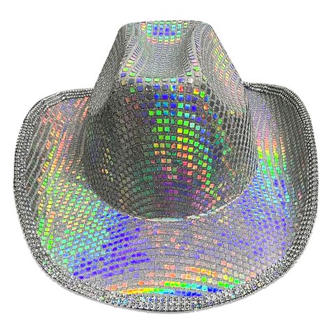 PRICES MAY VARY. Quality Disco Cowboy Hat: The disco ball cowboy hat is made of high quality fabric and EVA material, sturdy and durable, not easy to deform or break. One Size Fit All: This sparkly cowboy hat meature approx. 37 x 27 x 12cm/ 14.6 x 10.6 x 4.7inch, standard size fit for most women, men, adults and teens, the disco hat can add sparkle and shine for your disco cowgirl bachelorette party. Sequin Cowboy Hat: The disco ball hat has sparkly colorful sequins on it, the surface surface ca Girls Cowgirl Costume, Disco Ball Cowboy Hat, Disco Cowboy Hat, Cowgirl Costume Halloween, Disco Hat, Space Cowgirl Costume, Silver Cowboy Hat, Neon Cowboy, Disco Cowboy